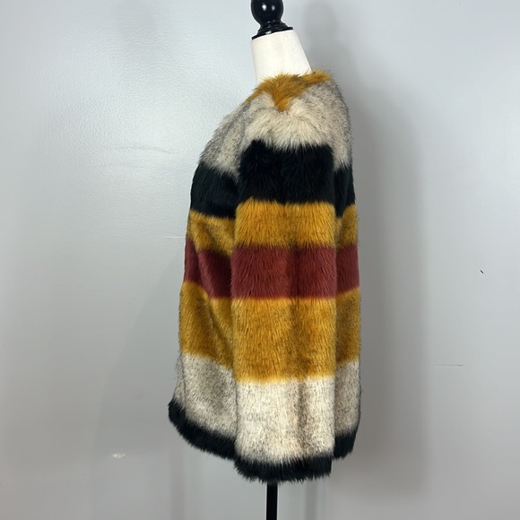 Zara Basic Outerwear Faux Fur Gold, Grey, Black & Wine Striped Jacket - Picture 8 of 17